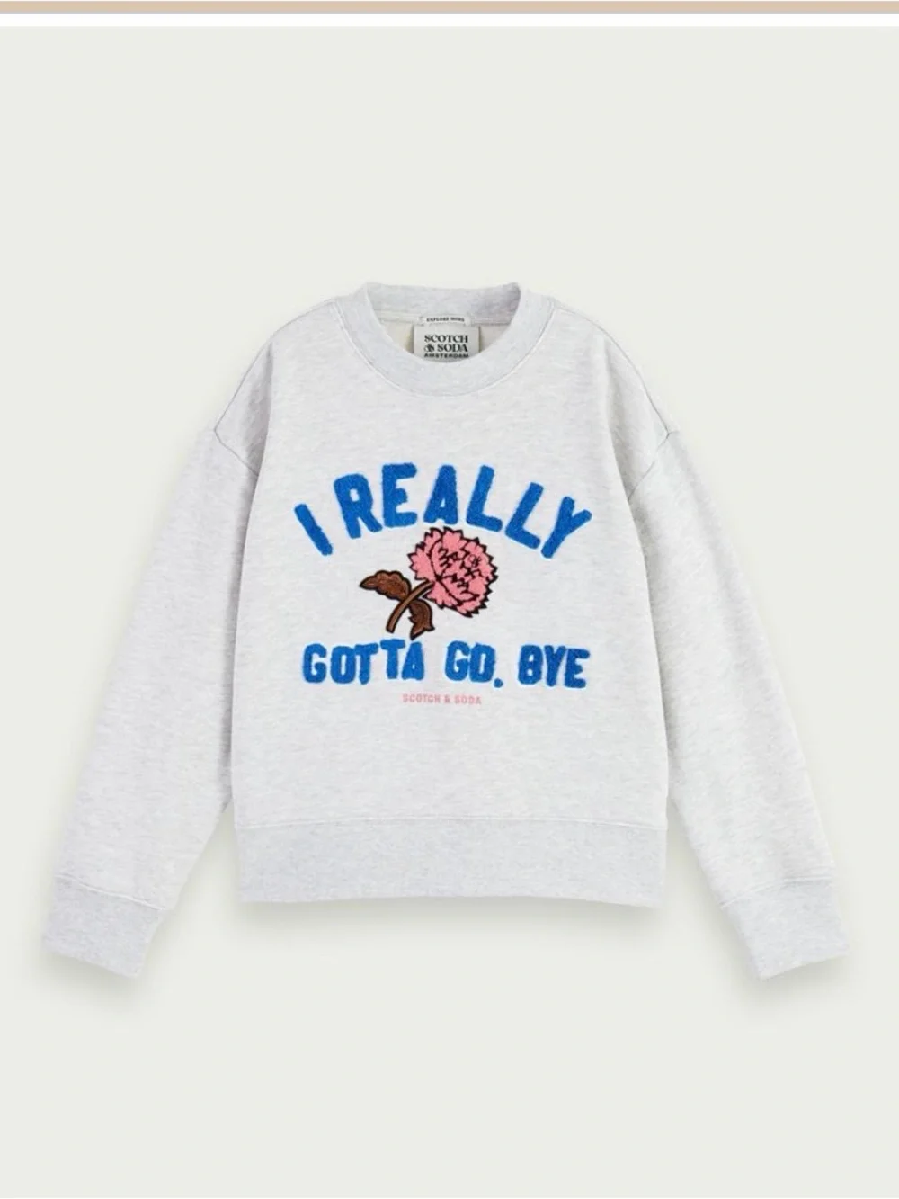 Scotch & Soda Light Grey Sweatshirt with Blue Lettering & Pink Flower